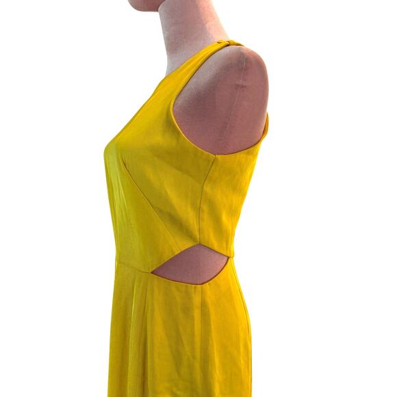 SANDRO PARIS Sleeveless Midi Dress Waist Cutout Zipper Close Yellow 1 36 US 2/4 - Picture 8 of 10